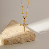 Gold Cross Necklace with Crystals
