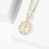 Oval Gold Crystal Cross Necklace
