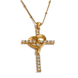 Gold Intertwined Heart Cross Necklace