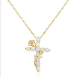 Cross Necklace for Women Teen Girls, Non Tarnish Waterproof Fashion 14K Gold Plated Zircon Rose Flower Cross Pendant Necklaces