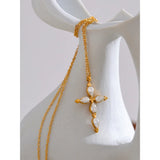 Golden Cross Necklace with Luminous Stones