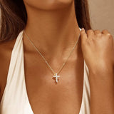 Cross Necklace for Women Teen Girls, Non Tarnish Waterproof Fashion 14K Gold Plated Zircon Rose Flower Cross Pendant Necklaces