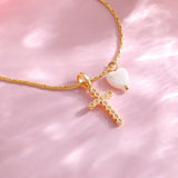 Zircon Cross & Pearl Heart Necklace