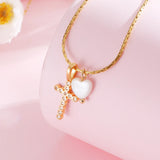 Zircon Cross & Pearl Heart Necklace