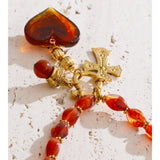 Translucent Red Cross & Heart Charm Necklace