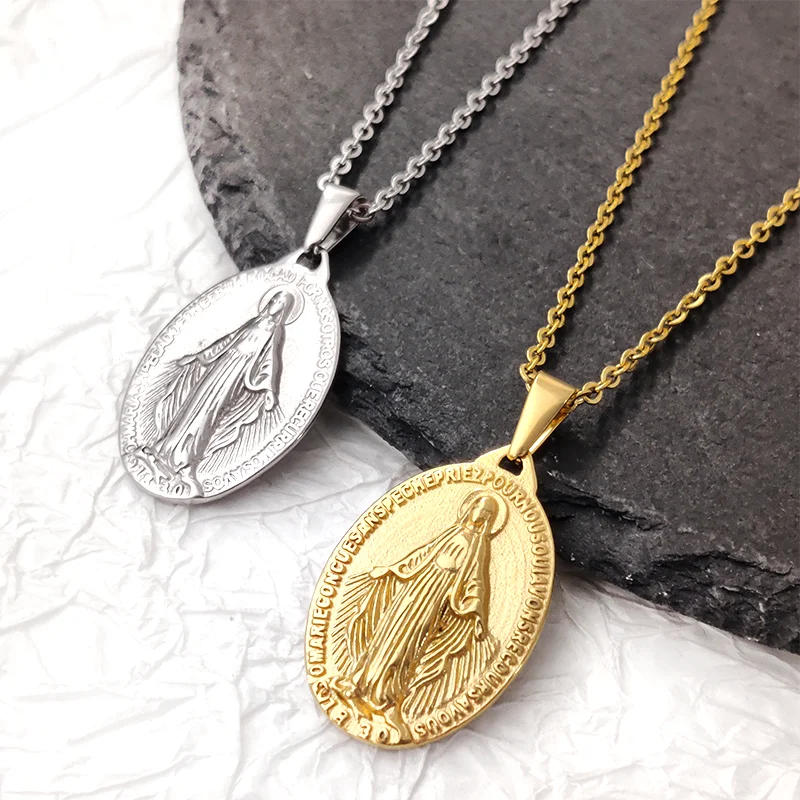 Miraculous Virgin Medal Cross Necklace