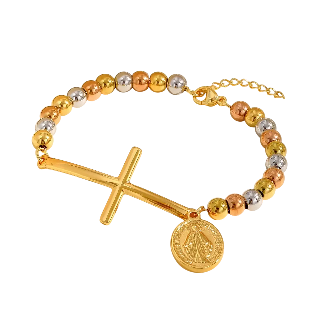 Gold Cross & Virgin Mary Bracelet