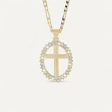 Oval Gold Crystal Cross Necklace