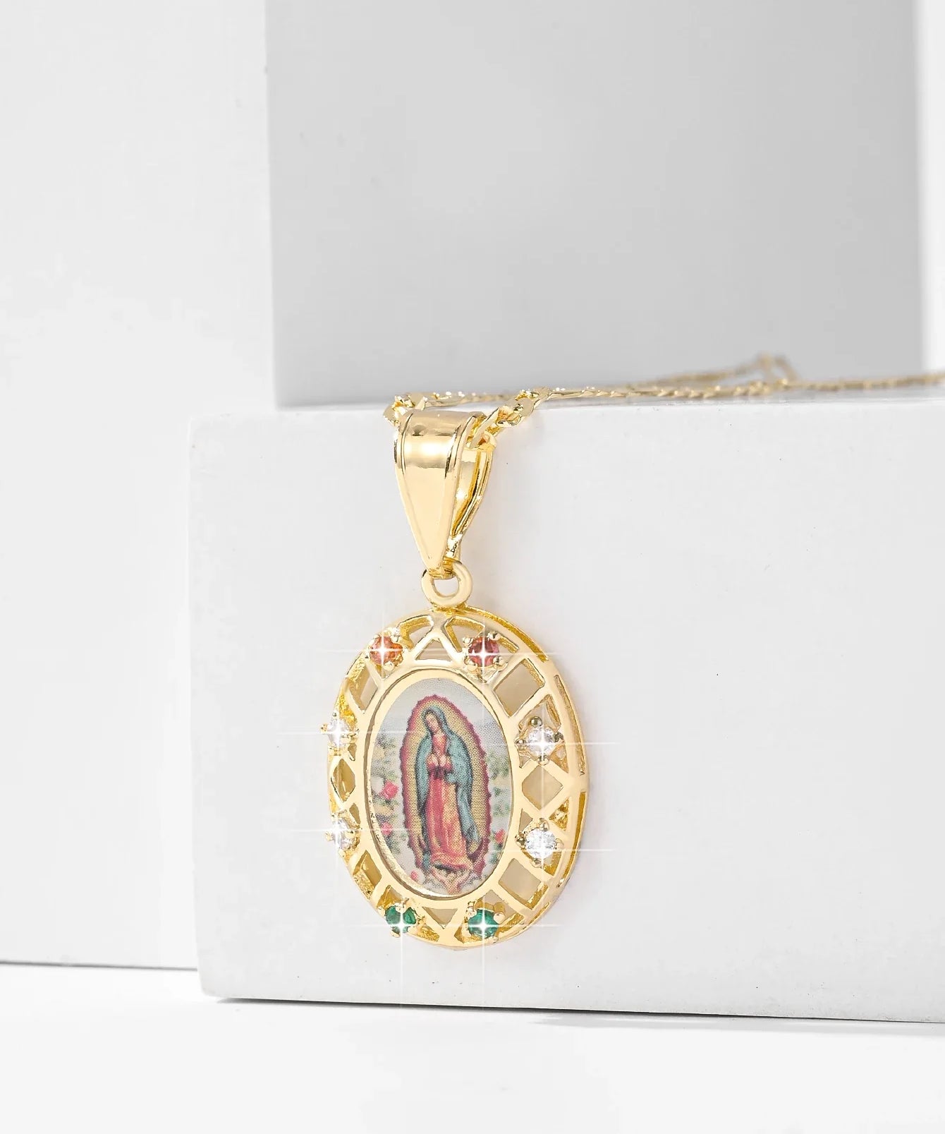 Gold Virgin Mary Medallion Necklace