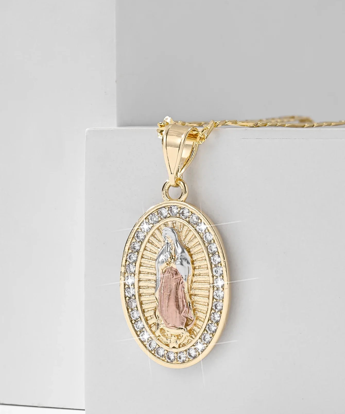 Virgin Mary Golden Radiance Cross Necklace