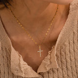 Gold Cross Necklace with Crystals