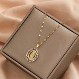 Gold Virgin Mary Crystal Necklace