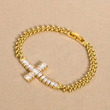 Gold Cross Bracelet with Zirconium Stone