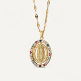 Gold Virgin Mary Crystal Necklace