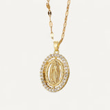 Gold Virgin Mary Crystal Necklace