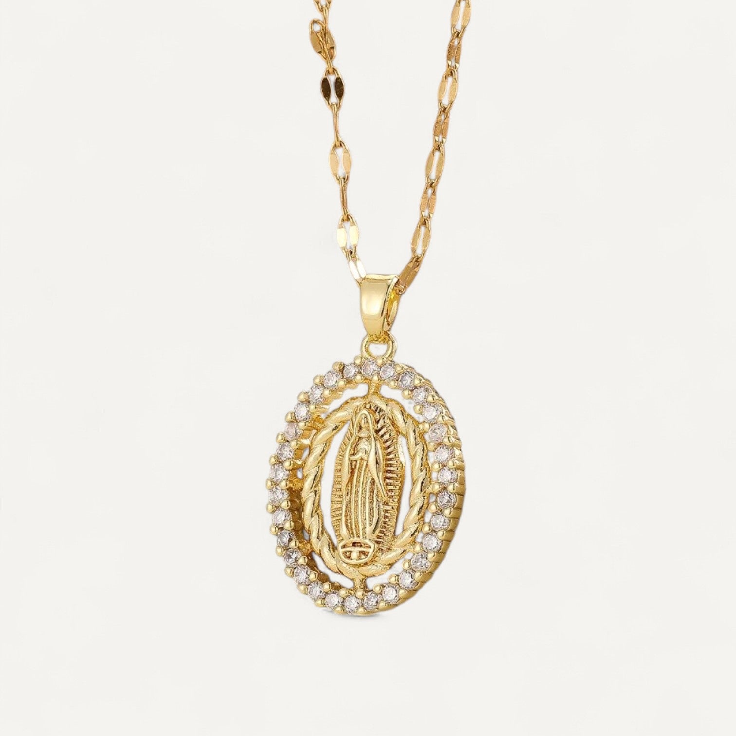 Gold Virgin Mary Crystal Necklace