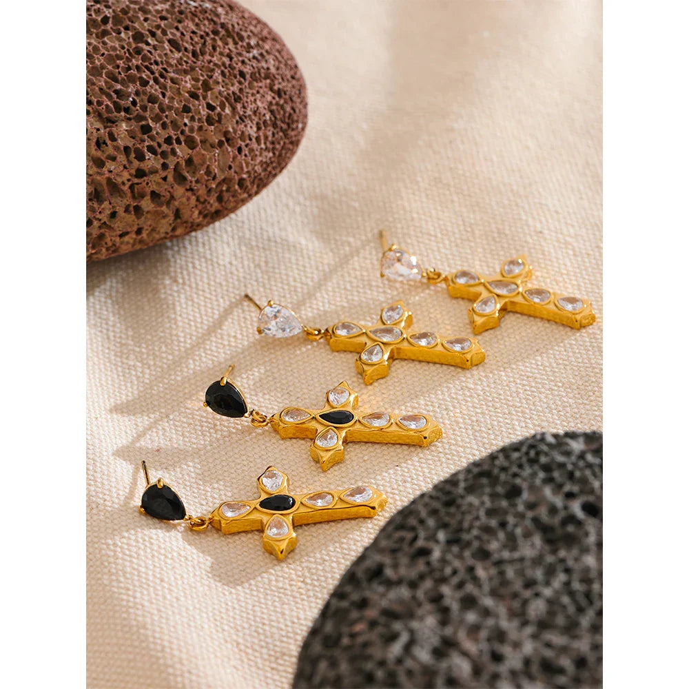 Golden Majesty Cross Earrings