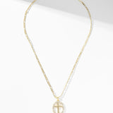 Oval Gold Crystal Cross Necklace