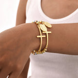 Gold Cross & Virgin Mary Bracelet
