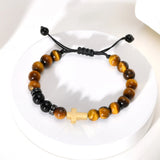 Tiger Eye and Gold Cross Bracelet