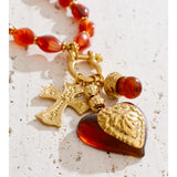 Translucent Red Cross & Heart Charm Necklace