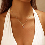 Cross Necklace for Women Teen Girls, Non Tarnish Waterproof Fashion 14K Gold Plated Zircon Rose Flower Cross Pendant Necklaces