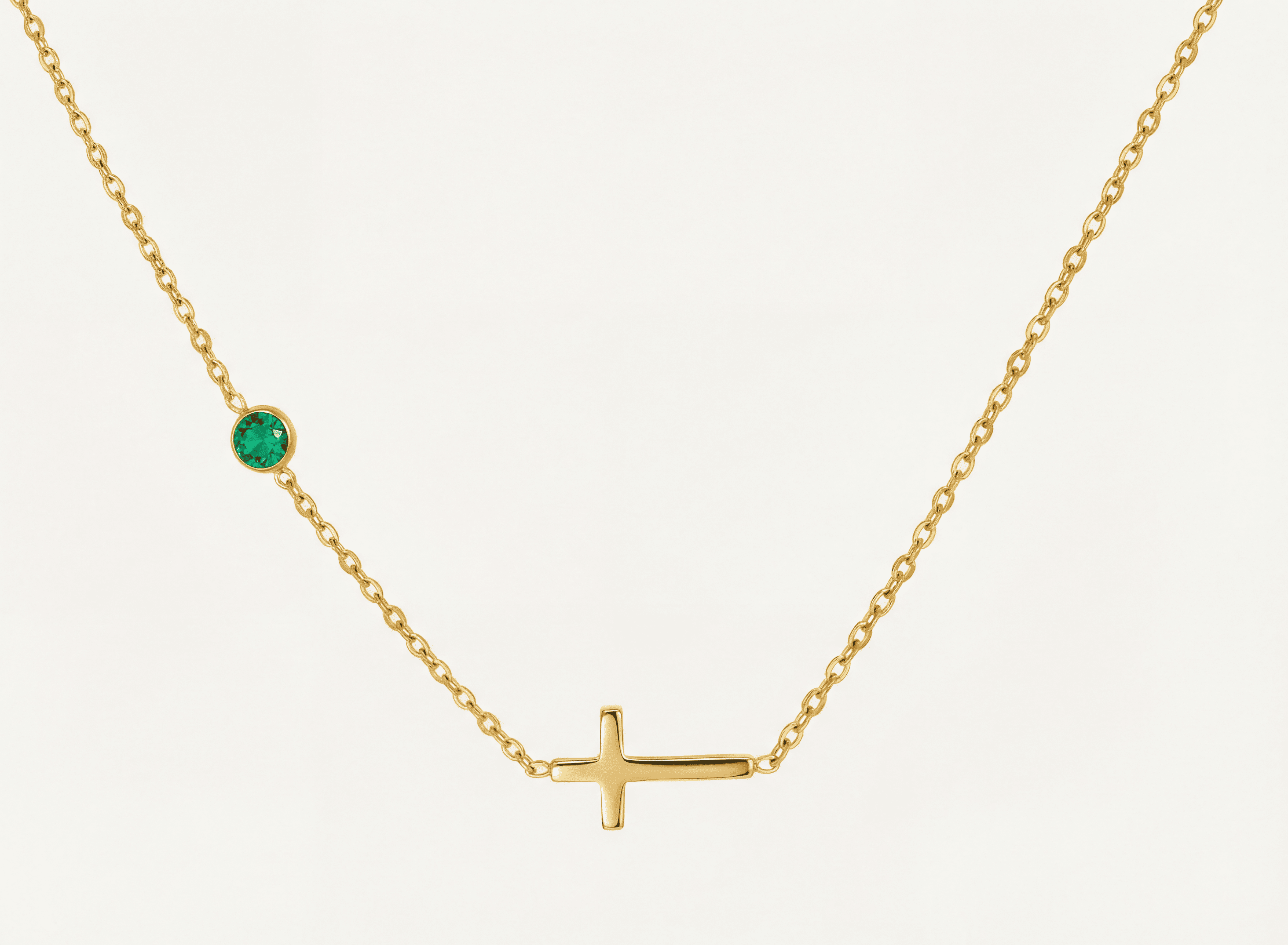 Minimalist Cross Necklace with Colored Stone