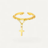 Elegant Cross Ring with Chain
