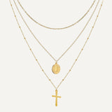 Layered Cross & Miraculous Virgin Necklace