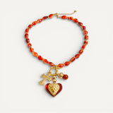 Translucent Red Cross & Heart Charm Necklace