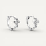 Cross Hoop Earrings with Zircons