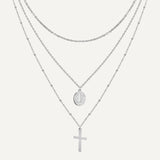 Layered Cross & Miraculous Virgin Necklace