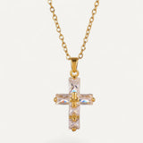 Rectangular Crystal Cross Necklace