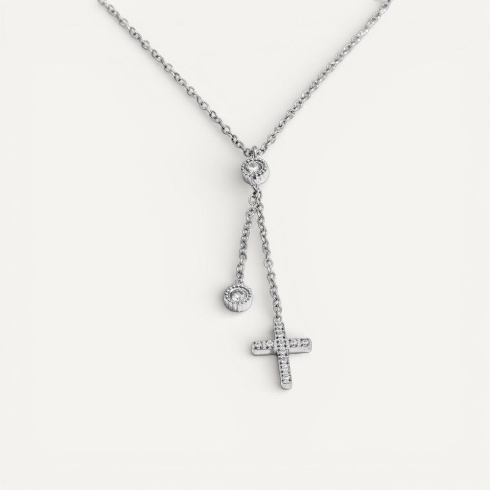 Adjustable Hanging Cross Necklace with Zircons