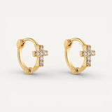 Cross Hoop Earrings with Zircons