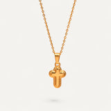 Gold Cross Necklace with Rounded Shapes