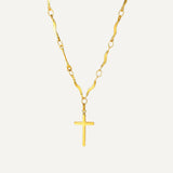 Gold Cross Necklace with Wavy Links