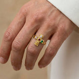 Gold Cross Ring with Multicolored Stones
