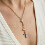 Adjustable Hanging Cross Necklace with Zircons